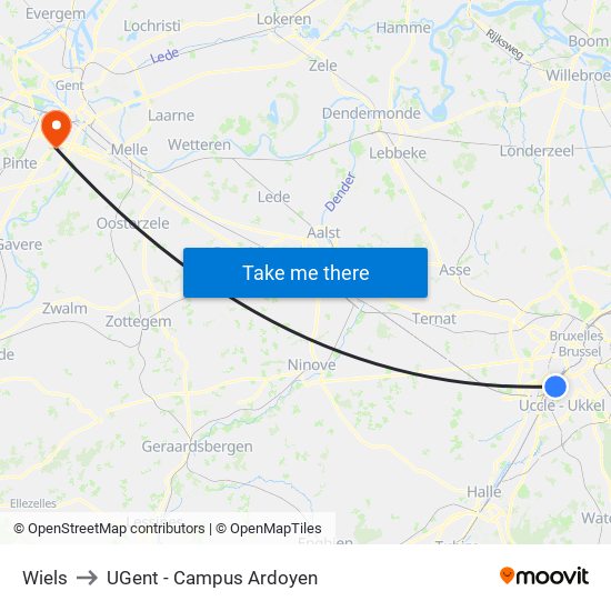 Wiels to UGent - Campus Ardoyen map