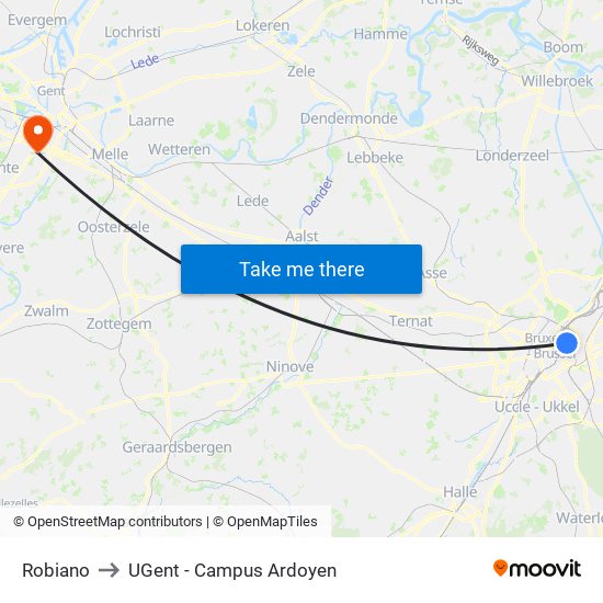 Robiano to UGent - Campus Ardoyen map