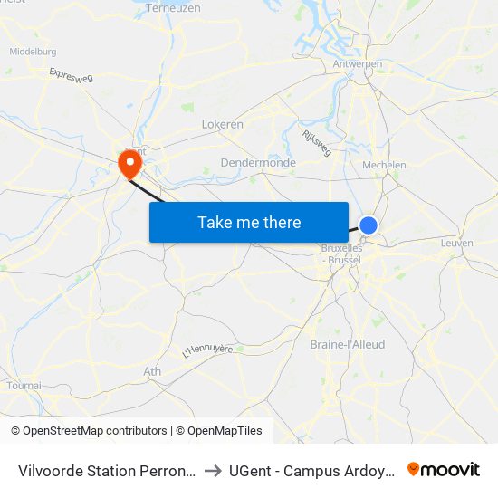 Vilvoorde Station Perron 5 to UGent - Campus Ardoyen map