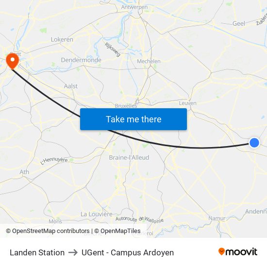 Landen Station to UGent - Campus Ardoyen map