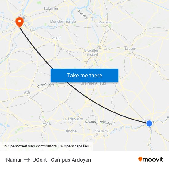 Namur to UGent - Campus Ardoyen map