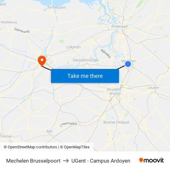 Mechelen Brusselpoort to UGent - Campus Ardoyen map