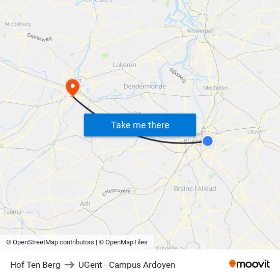 Hof Ten Berg to UGent - Campus Ardoyen map