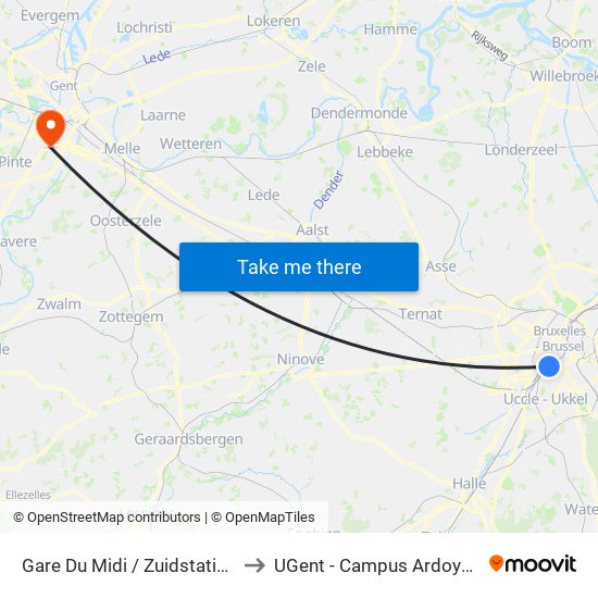 Gare Du Midi / Zuidstation to UGent - Campus Ardoyen map