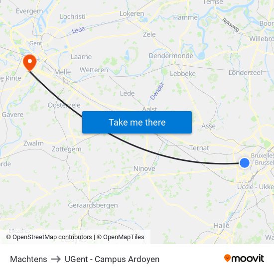 Machtens to UGent - Campus Ardoyen map