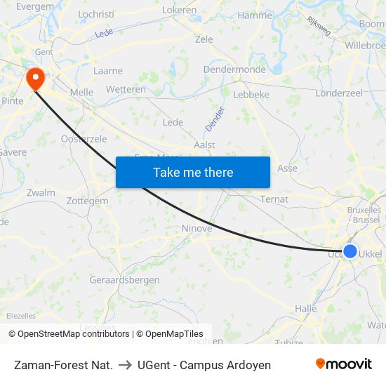 Zaman-Forest Nat. to UGent - Campus Ardoyen map