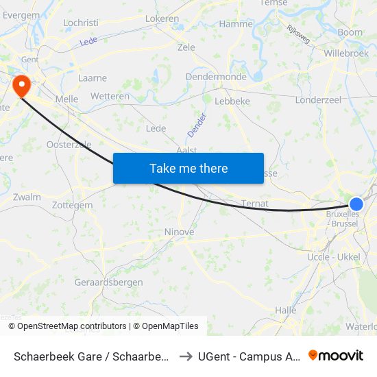 Schaerbeek Gare / Schaarbeek Station to UGent - Campus Ardoyen map