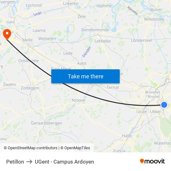 Petillon to UGent - Campus Ardoyen map