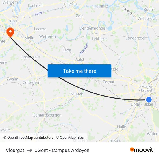 Vleurgat to UGent - Campus Ardoyen map