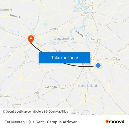 Ter Meeren to UGent - Campus Ardoyen map