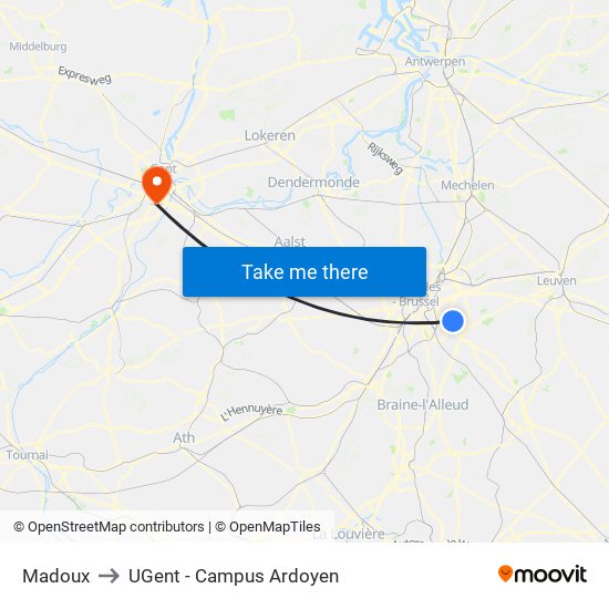 Madoux to UGent - Campus Ardoyen map