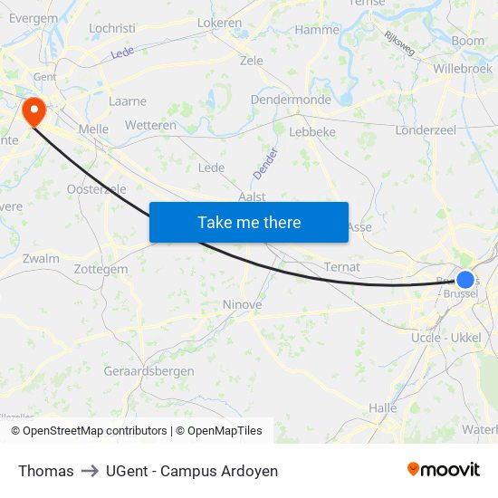 Thomas to UGent - Campus Ardoyen map