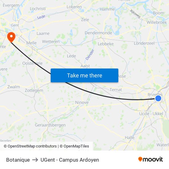 Botanique to UGent - Campus Ardoyen map