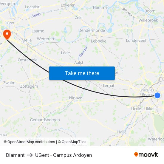 Diamant to UGent - Campus Ardoyen map