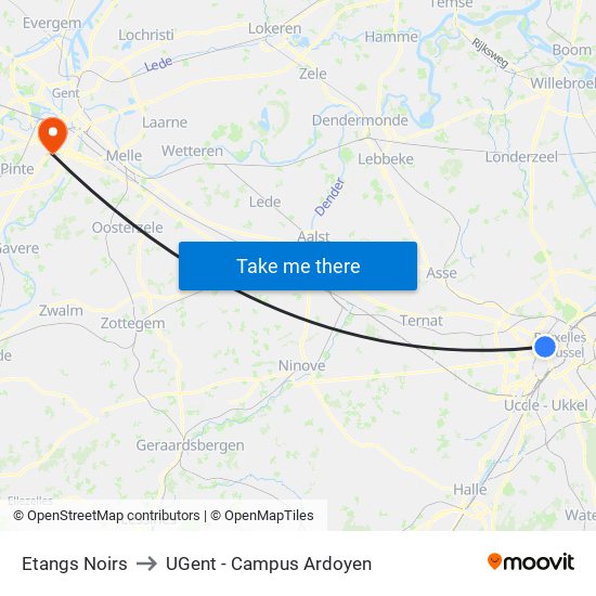 Etangs Noirs to UGent - Campus Ardoyen map