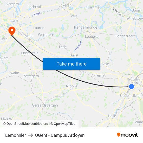 Lemonnier to UGent - Campus Ardoyen map