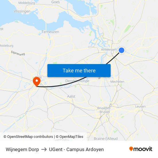 Wijnegem Dorp to UGent - Campus Ardoyen map