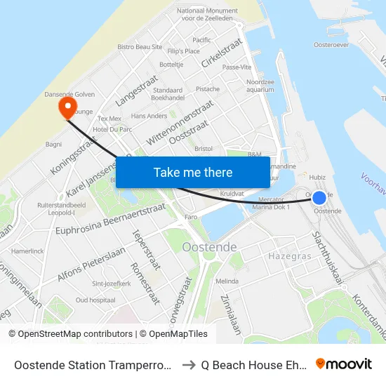 Oostende Station Tramperron 1 to Q Beach House Ehbo map