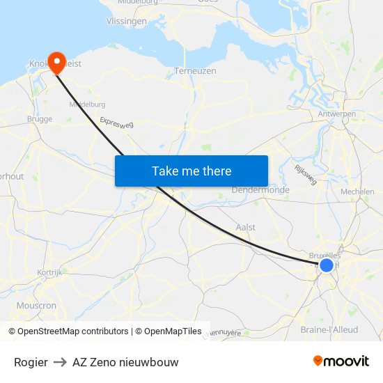 Rogier to AZ Zeno nieuwbouw map