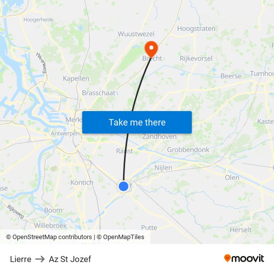 Lierre to Az St Jozef map
