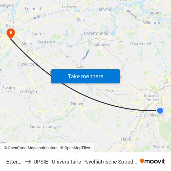 Etterbeek to UPSIE | Universitaire Psychiatrische Spoed Intensieve Eenheid map