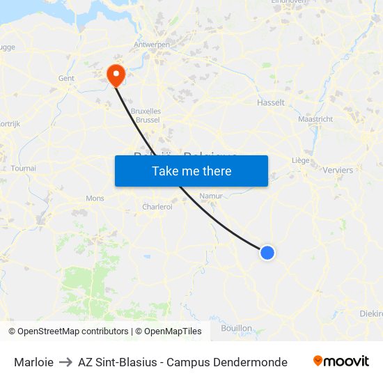 Marloie to AZ Sint-Blasius - Campus Dendermonde map