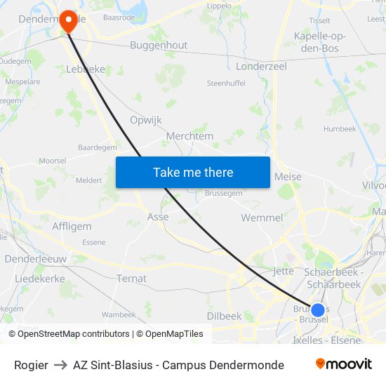 Rogier to AZ Sint-Blasius - Campus Dendermonde map