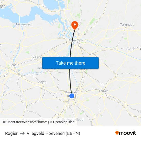 Rogier to Vliegveld Hoevenen (EBHN) map