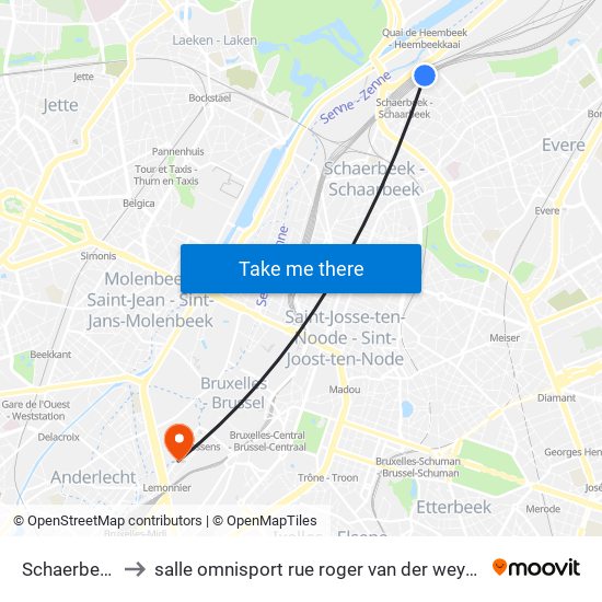 Schaerbeek to salle omnisport rue roger van der weyden map