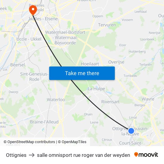 Ottignies to salle omnisport rue roger van der weyden map