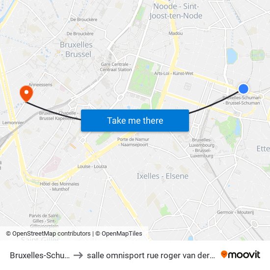 Bruxelles-Schuman to salle omnisport rue roger van der weyden map