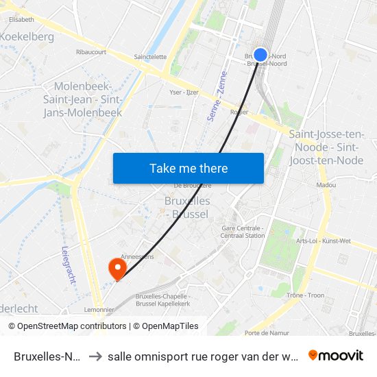 Bruxelles-Nord to salle omnisport rue roger van der weyden map