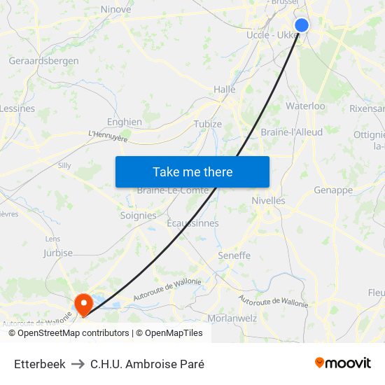 Etterbeek to C.H.U. Ambroise Paré map