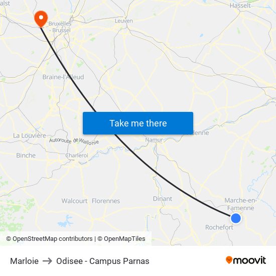 Marloie to Odisee - Campus Parnas map