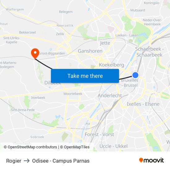 Rogier to Odisee - Campus Parnas map