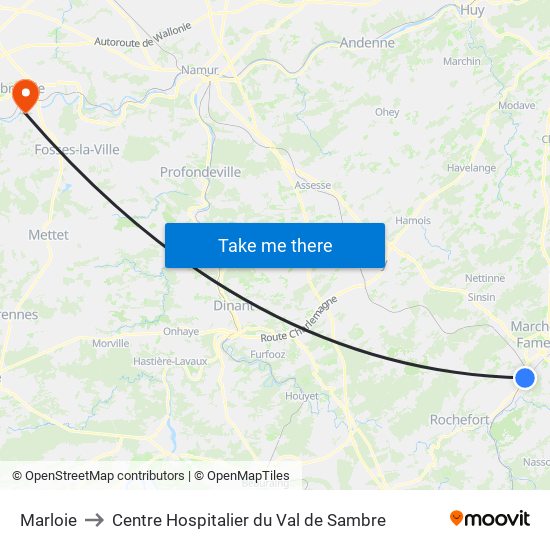 Marloie to Centre Hospitalier du Val de Sambre map