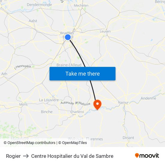 Rogier to Centre Hospitalier du Val de Sambre map