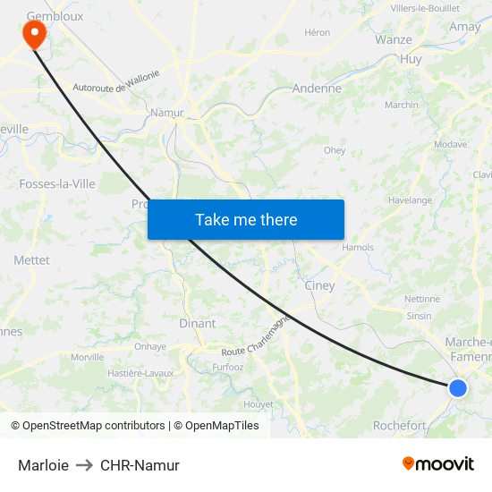 Marloie to CHR-Namur map