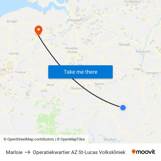 Marloie to Operatiekwartier AZ St-Lucas Volkskliniek map