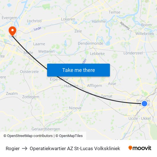 Rogier to Operatiekwartier AZ St-Lucas Volkskliniek map