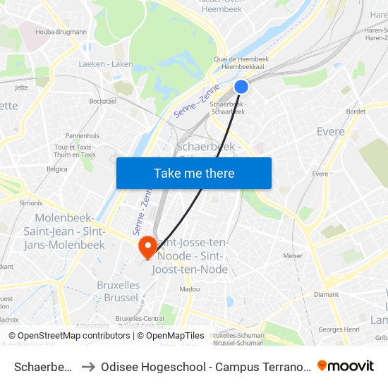 Schaerbeek to Odisee Hogeschool - Campus Terranova map