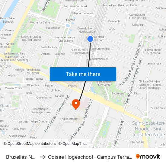 Bruxelles-Nord to Odisee Hogeschool - Campus Terranova map