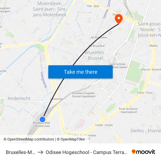Bruxelles-Midi to Odisee Hogeschool - Campus Terranova map