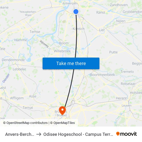 Anvers-Berchem to Odisee Hogeschool - Campus Terranova map