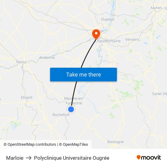 Marloie to Polyclinique Universitaire Ougrée map