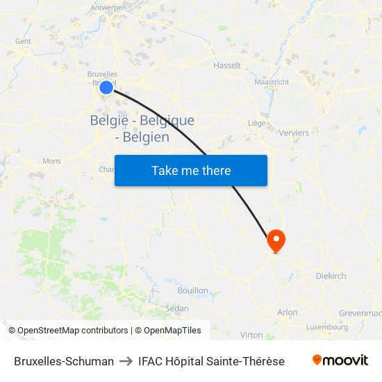 Bruxelles-Schuman to IFAC Hôpital Sainte-Thérèse map