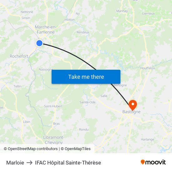 Marloie to IFAC Hôpital Sainte-Thérèse map
