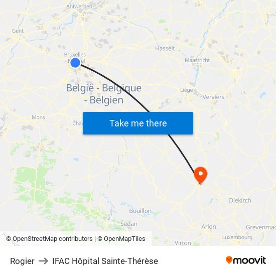 Rogier to IFAC Hôpital Sainte-Thérèse map