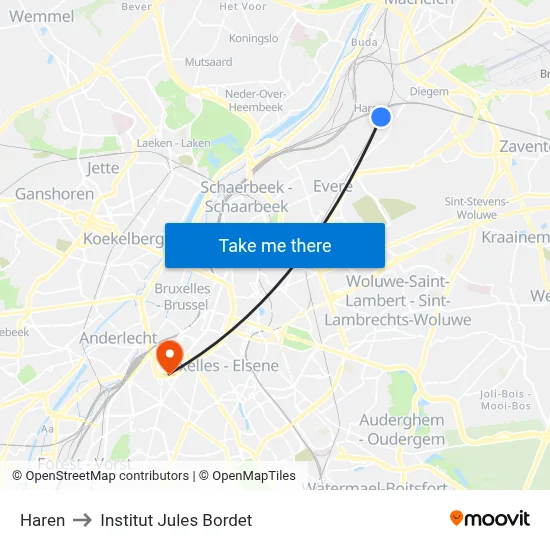Haren to Institut Jules Bordet map