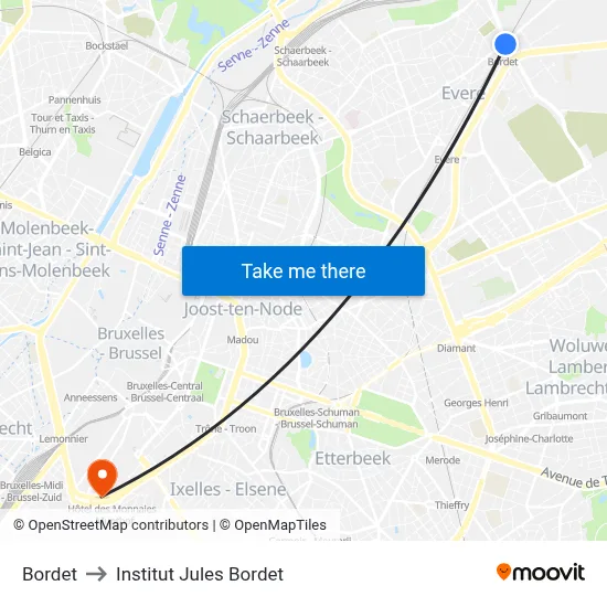 Bordet to Institut Jules Bordet map